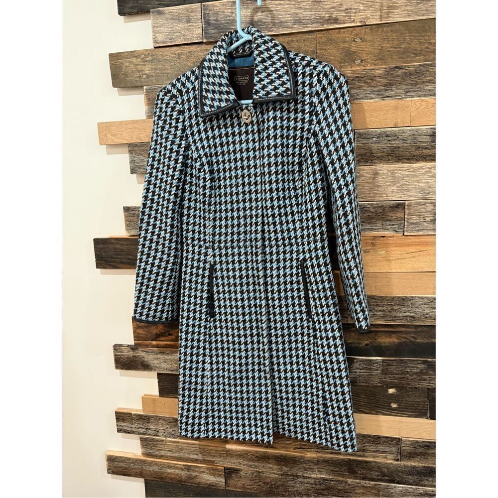 COACH Tweed Woven Wool Blue & Brown Coat Size XS
